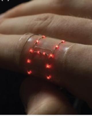 hybrid 3d printed soft electronics wrapped around a persons finger